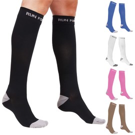 Run Forever Compression Socks for Men & Women 20- 30 mmHg Medical Grade Graduated Stockings (Black, Medium) - Compression Socks for Women