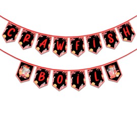 Fabric Crawfish Banner for Indoor and Outdoor Decoration, Crawfish Boil Themed Birthday Party Supplies and Decors, Summer Lobster Birthday Banner for Kids and Adults, Crawfish Party Yard Sign