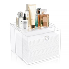 Velfree Disposable Face Towel Container Box with Drawer, Acrylic Storage Containers Compatible with Clean Skin Club Clean Face Towels, Clear Makeup Organizer for Face Towel (Excluding Facial Towels)