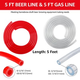 FERRODAY 5 FT 3/16" Beer Line Tubing & 5/16" CO2 Hose Beer Brewing Equipment Lines Replacement Kit, Durability Kegerator Parts Kegerator Beer Lines, Kegerator Accessories Beer Hose with 12 Hose Clamps