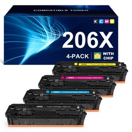 206X W2110X Toner Cartridge Set (with chip) Compatible Replacement for HP Color Laserjet Pro M255dw M255nw MFP M283fdw M283fdn M283cdw M282nw M255 M283 Printer W2110X W2111X W2112X W2113X (4 Pack)