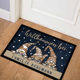 SpecialMe® Doormat Gnome Welcome with Name Christmas Dwarfs Family Winter Motifs Non-Slip & Washable Black 60 x 40 cm