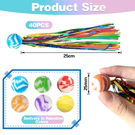 FINEASY Pack of 40 Bouncy Balls for Children, Bouncy Balls for Children, 25 mm Jumping Ball with Coloured Ribbons, Rubber Ball Toy, Birthday Party Bag Children for Gift Children's Birthday
