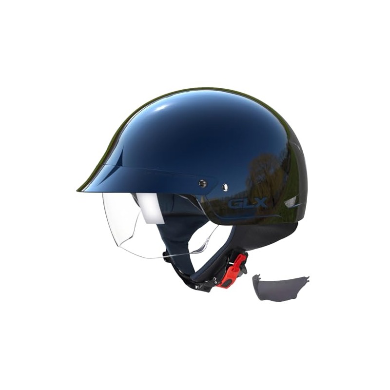 GLX M14 Open Face Motorcycle Helmet - Black, Medium -