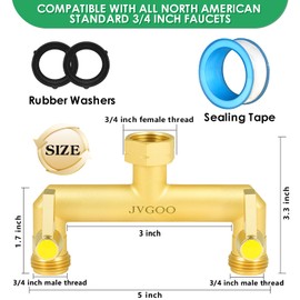 Jvgoo Garden Hose Splitter, Brass 2 Way Hose Splitter, 3/4" Water Hose Splitter 2 Way Heavy Duty with Metal Shutoff Valve and Extension Handle, Outdoor Faucet Splitter Water Spigot Splitter Manifold