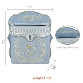 Z² BellaDecor Mailbox Wall Mount Mailboxes for Outside Vintage Mail Boxes for House Outside Metal Drop Box Antique Style Nostalgic Charm Home Decorative, Bird Pattern, Blue