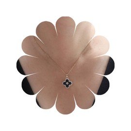 Eviarli Boho Four Leaf Clover Necklace Crystal Flower Necklace Chain Black Flower Pendant Necklace Rhinestone Flower Necklace Choker Double Sided Necklace Jewelry for Women and Teen