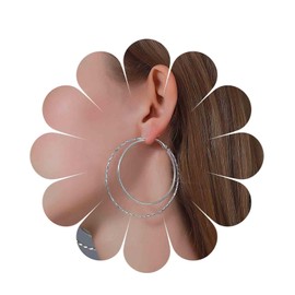 Inilbran Boho Circle Hoop Earrings Large Hoop Drop Earrings Silver Double Circle Round Hoop Earrings Vintage Exaggerated Circle Statement Earrings Jewelry for Women and Girls