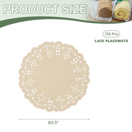 YELARXI Paper Doilies, Paper Lace Doilies Disposable Round Modern Decorative Placemats Bulk, 3.5 Inch Fit for Cakes Desserts Crafts Baked Grilled Fried Food Tableware (150 Pack, Kraft)