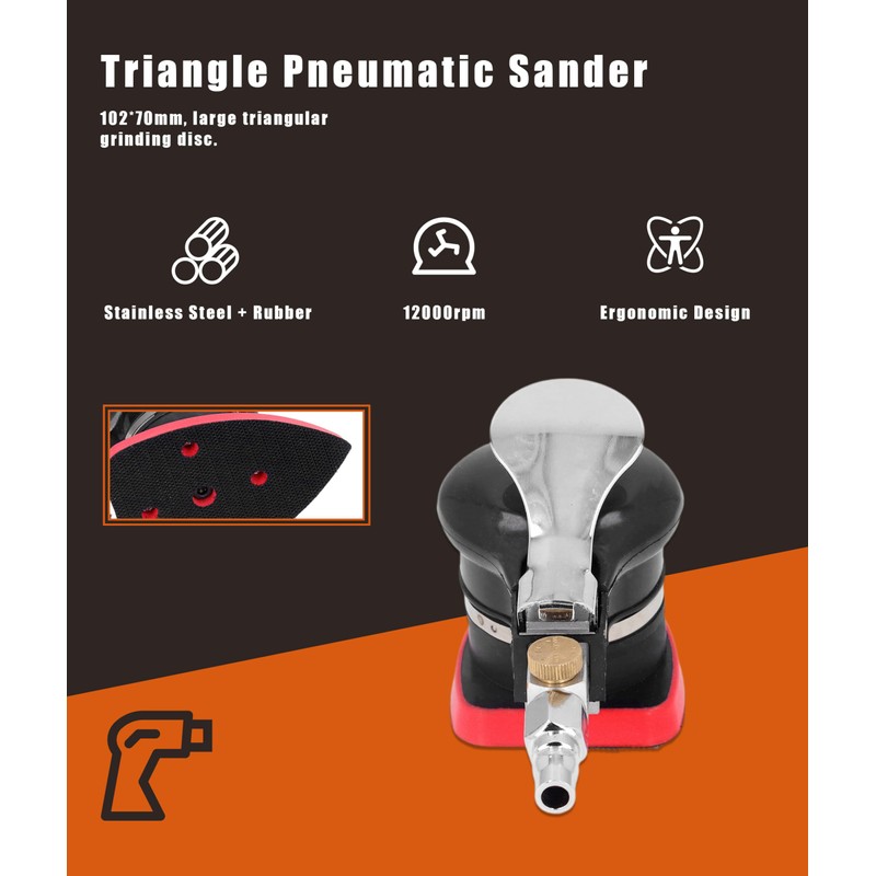 Gugxiom Triangle Pneumatic Sander, 12000rpm Handheld Orbital Sander, Mini Stainless