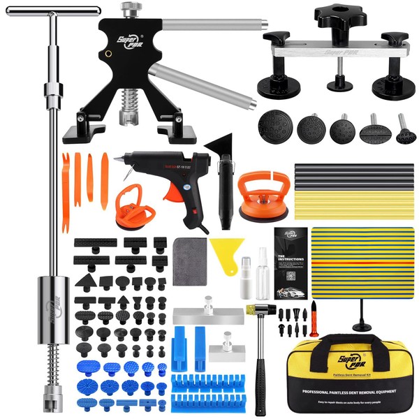 Super PDR 93PCS Paintless Dent Repair Kit, Car Dent Removal Tools, Dent Puller Kit with dent Lifter, Bridge Puller, Slide Hammer T-Bar for Auto Body Dents, Kit Includes Glue Removal Tool
