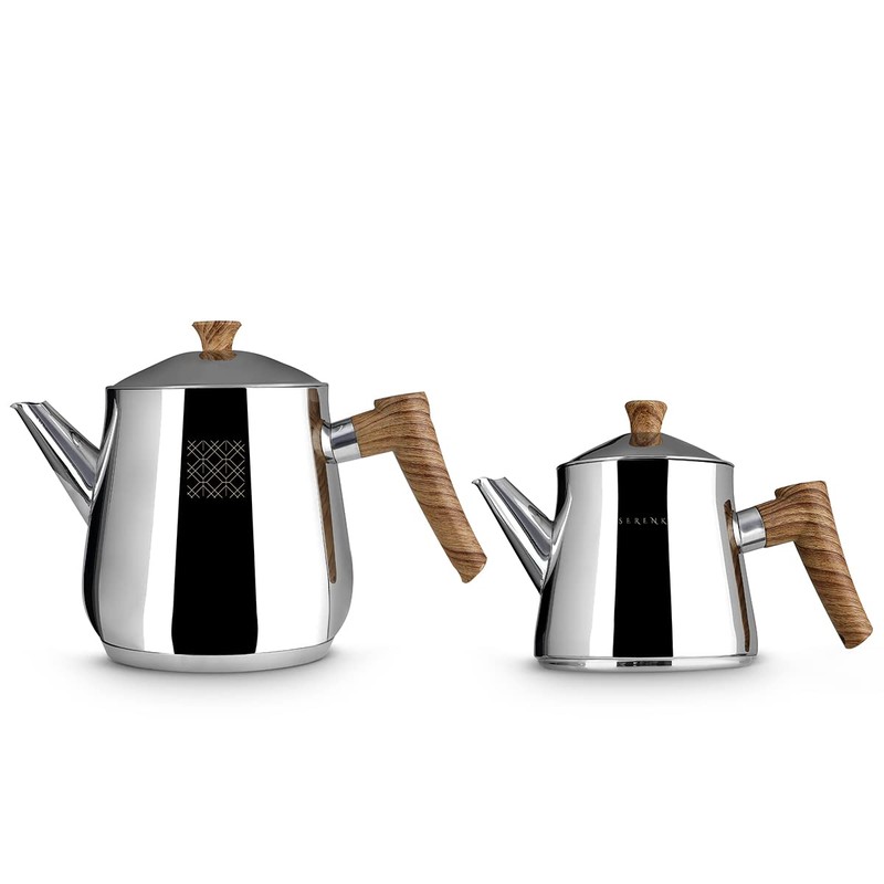 Serenk Definition Stainless Steel Teapot Set, 1L Teapot & 2L