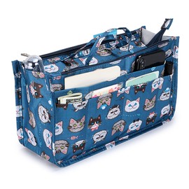 IGNPION Printed Handbag Insert Organiser with 13 Pockets, Expandable Zipper Bag, Shopping Bag, Organiser, Nappy Bag, Insert with Handle, cat