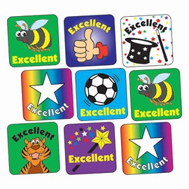 560 Mixed Square Excellent Motivational Childrens Pupils School Teachers Praise Reward Stickers Value Pack 16mm Primary Teaching Services