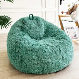 LIFEREVO Faux Fur Stuffed Animal Storage Bean Bag Chair Cover (No Filler), Teal Soft Comfy Bean Bag Cover for Adults Girls, Furry Bean Bag Cover for Organizing Plush Toys Memory Foam (Ombre Teal)
