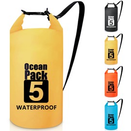 Invool Dry Bag Waterproof Bag, 5L/10L/20L/30L Waterproof Backpack Adjustable Shoulder Strap, Waterproof Bag for Kayaking, Fishing, Hiking, Travel, Camping, yellow, Bicycle Backpack