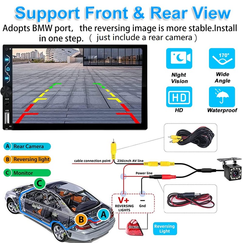 Double Din Car Stereo with Wireless Carplay,Wireless Android Auto,7 inch