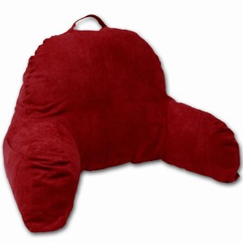 Red Microsuede Bed Rest Reading Pillow & Support Bed Backrest Pillow With Arms - Bedrest Pillow, Bed Rest Lounger Makes A Comfy And Therapeutic Cuddle Buddy, Bed Pillow For Sitting Up