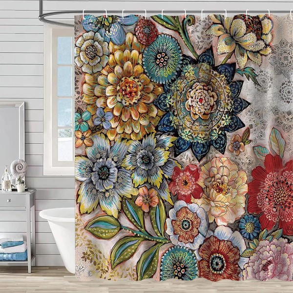 FAIRYGATE Bath Curtains Boho Shower Curtain Abstract Mid Century Floral