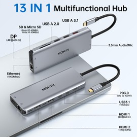 Docking Station USB C Triple Display Docking Station Dual HDMI Display Port USB C Hub 2 Monitor Display Port Multiport Adapter Con 2 4K HDMI DisplayPort, RJ45, USB 3.1 10Gbps USB C Dock for Dell HP