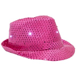 Fun Central T480 LED Flashing Fedora Hat with Sequins - Hot Pink, 6 White Leds, one size fits most