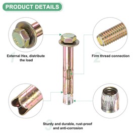 M METERXITY 10-Pack Hex Expansion Bolt, M6x50mm Colored Galvanized Iron-Carbon Steel External Hex Expansion Bolts, Anti-Corrosion Metal Bolt for Concrete/Dry Brick/Block Walls