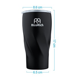 RicoRich Stainless Steel Tumbler with Lid Vacuum Insulated Double Wall 550ml Black (F-RRWB07N-BK)