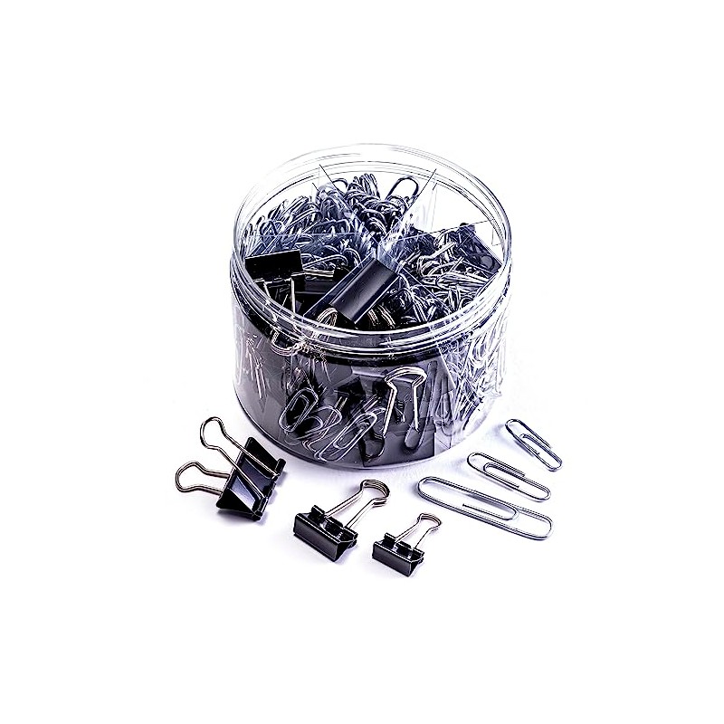 Officemate 340 Assorted Paper Clips and Binder Clips, Re-usable Storage