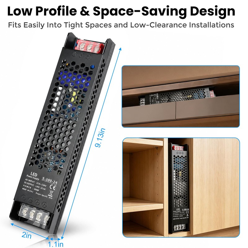 24V 300W LED Power Supply, 12.5A Constant Voltage LED Driver,