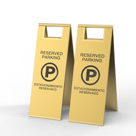 CrazyAnt Reserved Parking Sign – Foldable Heavy Duty Plastic A-Frame with Bold “P” Symbol, Bilingual English & Spanish – 24" Tall Reserved Spot Marker for Storefront, Driveway, Garage – Gold