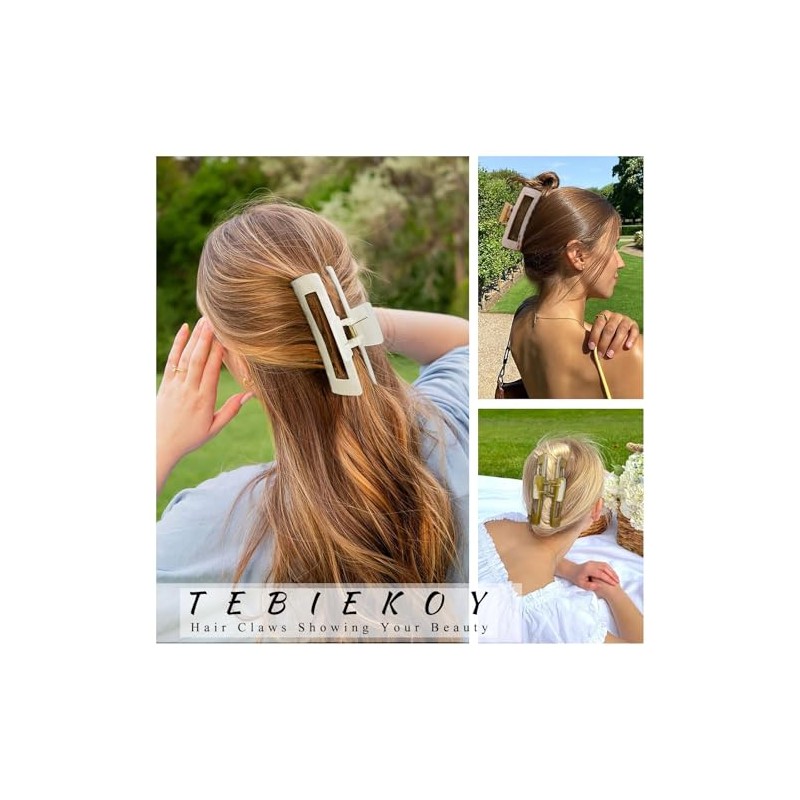 TEBIEKOY- Pinzas para el pelo extragrandes para mujer, pinzas rectangulares