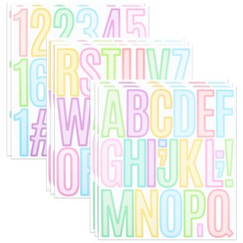 8 Sheets Letter Number Stickers, 3 Inch 174 Pieces Vinyl Alphabet Stickers, Self-Adhesive Punctuation Letter Number Sticker for Mailbox, Scrapbooking, Decoration, Craft, Arts, DIY - Candy Color