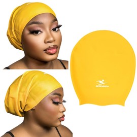 SERENDIPA Extra Large Swim Cap for Braids and Dreadlocks, Adult Black Women Swimming Cap for Braids and Dreads Long Locs Hair (Yellow, XL-Extra Large)