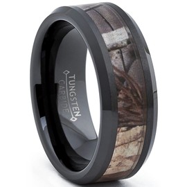 Metal Masters Co. Men's Black Tungsten Camouflage Ring Comfort Fit Band 8mm Sizes 5 to 15