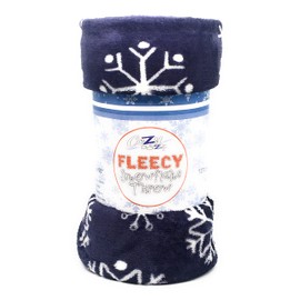 Cozydoze Xmas Blankets - Fleecy Throws. Christmas Trees, Reindeer, Owls, Winter Snowflakes In Red, Blue, Silver Grey, Gold, White. Warm & Cosy Double Thermal Fleece (Snowflakes Blue)