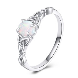 KNTTZZI Opal Ring 925 Sterling Silver Celtic Knot Ring Fire Opal Wedding Engagement Ring for Women