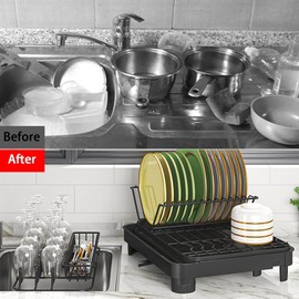 LEMIKKLE Dish Drying Rack, Large-Capacity Dish Drainer with Cutlery Holder Rotatable Water Drainer for Kitchen Counter,20.5" D x 16.1" W x 5.5" H