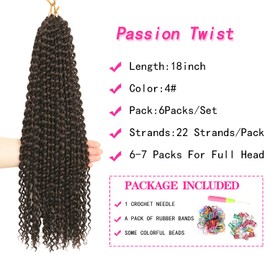 Ubeleco Passion Twist Hair,18 Inch Water Wave Crochet Hair 6 Packs Passion Twists Crochet Hair for Women Long Bohemian Synthetic Curly Braiding Hair Extension(6pcs,#4)