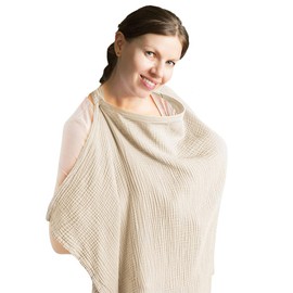 Voarge Nursing Cover for Babies, Muslin Nursing Cover, Breastfeeding Cover for On the Go Nursing Scarf Nursing Apron, Nursing Cover Cotton, Nursing Cover for Breastfeeding (Beige)