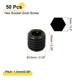 sourcing map 50Pcs Hex Socket Grub Screw, M10x10mm 304 Stainless Steel Head Socket Set Screws Flat Point Grub Bolt for Door Handles, Light Fixture Repair, Black