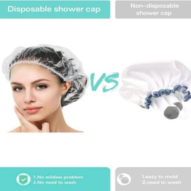 Shower Cap Disposable, (100PCS, 44CM) Shower caps Large&Thick Waterproof Clear Plastic Elastic Hair Bath Caps For Women Kids Girls, Hotel and Hair Solon, Travel Spa, Home Use