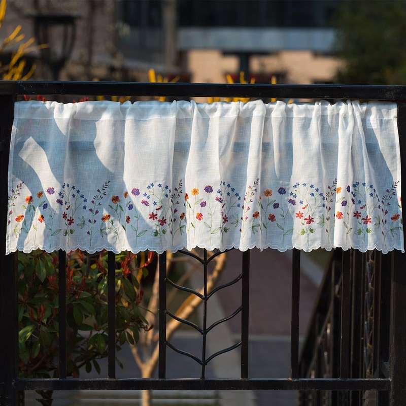 yurlisa KFL027 Sheer Embroidery Pastoral Style Cafe Curtain Kitchen Curtain
