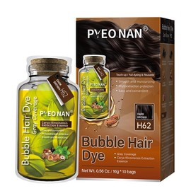 PYEONAN Unisex Bubble Hair Dye with Natural Plant Extracts, 2 in 1 Grey Coverage & Haircare Hair Dyeing Gel - Black or Dark Brown Coloring - Colour: Dark Brown (1pc)