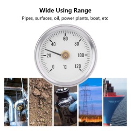Tnfeeon 63mm Pipe Thermometer with Clip On Spring Waterproof Dustproof Thermometer IP55 Stainless Steel 0-120°C Thermometer for Pipes Surfaces Oil Power Plants Boat