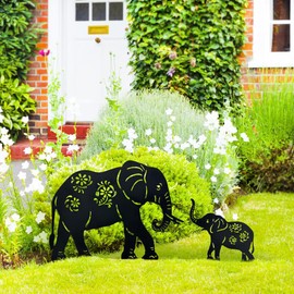QBMYCN Metal Elephant Garden Stake, 2 Pack Black Elephant Silhouette Statue for Yard Garden Lawn Outdoor Decoration Gift for Elephant Lover.(Black Elephant)