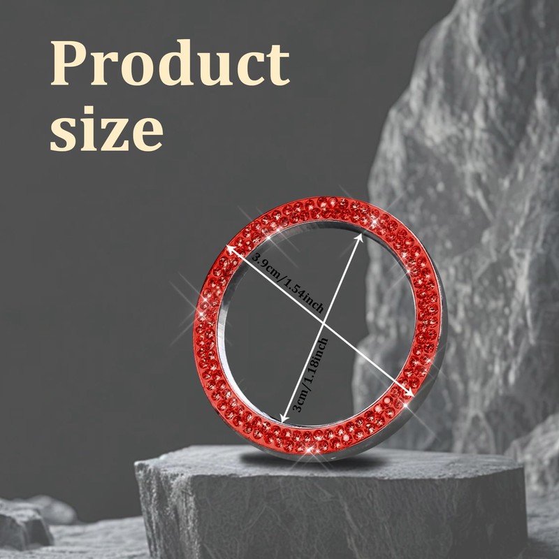 RGOAANC Crystal Rhinestone Engine Start Stop Decoration Ring, Push Button