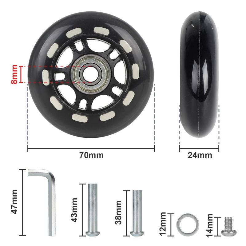 CPROSP 2-Piece Suitcase Replacement Wheels 70 x 24 mm, Replacement