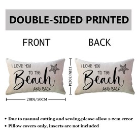 Beach Decorative Lumbar Pillowcase I Love You to The Beach and Back Throw Pillow Cover Summer Holiday Cushion Case 12×20 Inches for Sofa/Couch/Patio (Beige)