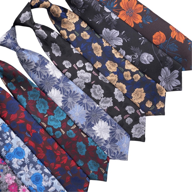Alizeal Boys 13inches Length Flower Pattern Neckties, Black+Gray