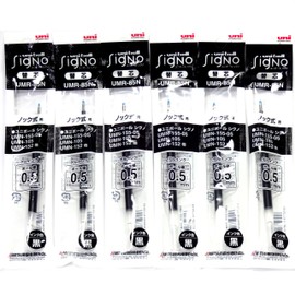 Uni-ball ボールペン ブラックインク リフィル (UMR85N.24) 0.5mm シグノ 207 ノック式ペン (UMN-207-05) 6パック 合計6本 [Komainu-Douオリジナルパッケージ]